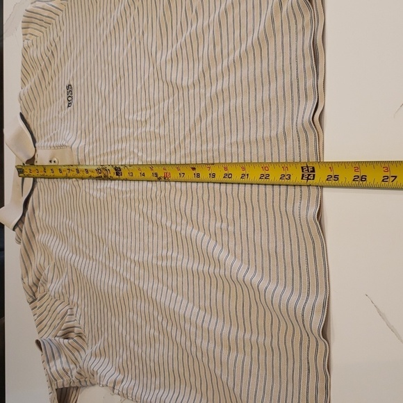 Boss Golf Shirt Men's Beige Blue stripes Size tag missing Polo shirt M - Picture 10 of 12